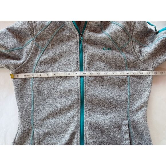 CB Sports Womens Zip Up Knit Hooded Jacket with Fleece Lined Hood in Gray & Teal - Picture 8 of 10